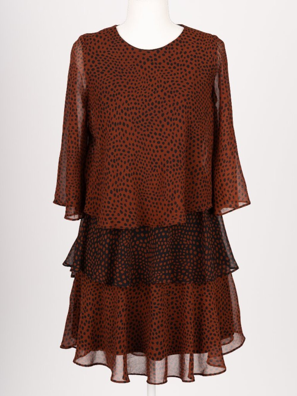 Artsy Brown Black Leopard Tiered Chiffon Midi Dress EUC Whimsigoth Autumn Small